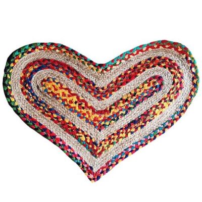 Rug/doormat, recycled cotton & jute heart multi coloured 45x60cm (ASP2163)