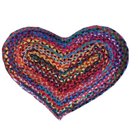 Rug/doormat, recycled cotton heart multi coloured 45x60cm (ASP2164)