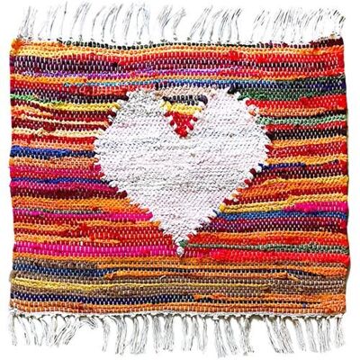 Rug/doormat, recycled polyester & cotton heart multi coloured 45x60cm (ASP2167)