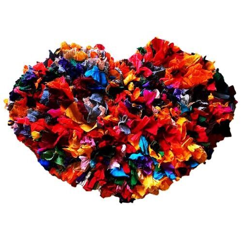 Rag rug, recycled polyester & cotton, heart bright multi coloured 37x60cm (ASP2171)