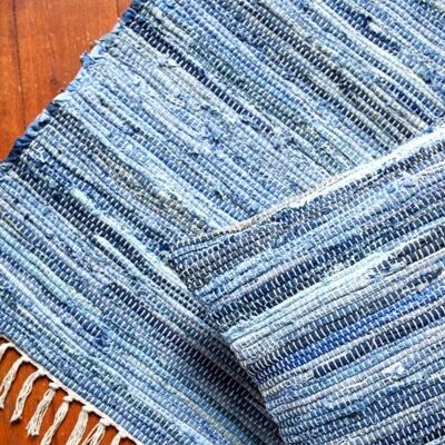 Dhurrie rug, recycled denim striped, 80x120cm (ASP2172)