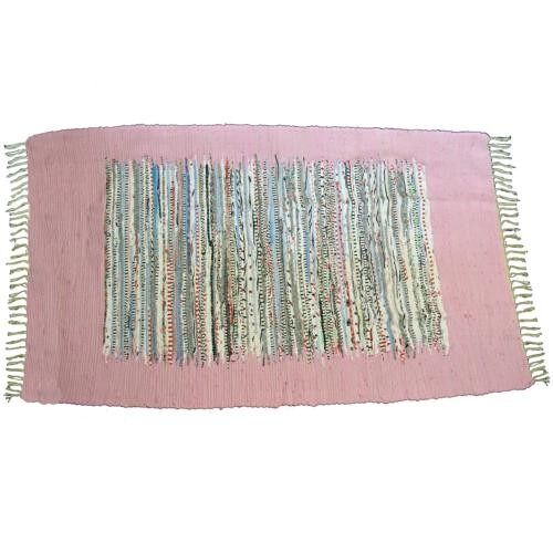 Dhurrie rug, recycled material pink border, 100x150cm (ASP2190)