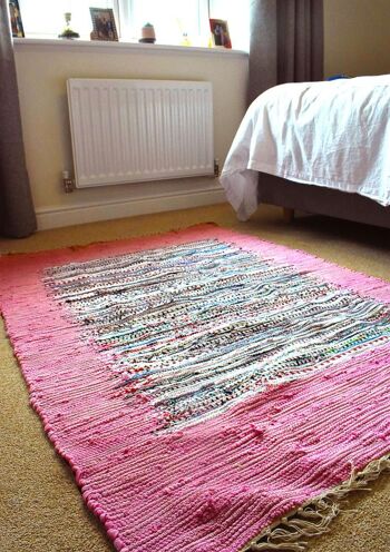 Tapis Dhurrie, bordure rose en matière recyclée, 100x150cm (ASP2190) 4