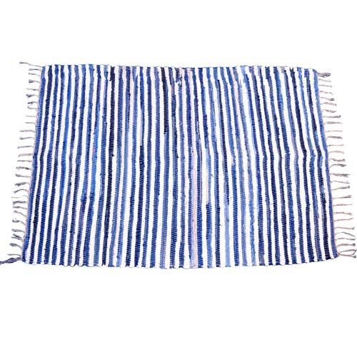 Dhurrie rug, recycled denim blue white stripes, 80x120cm (ASP2191)