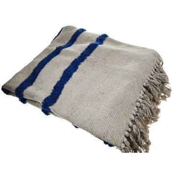Plaid/couvre-lit, coton recyclé, rayures tuftées bleues (ASP2195) 2