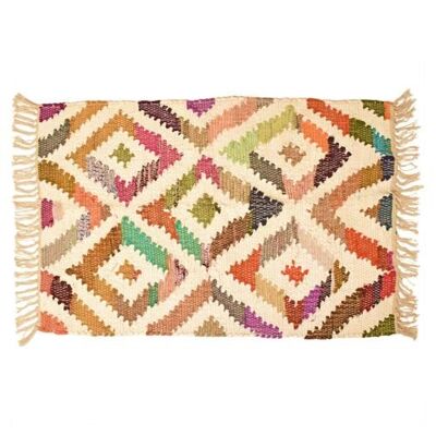 Dhurrie rug, recycled cotton & polyester diamonds design handwoven 80x120cm (ASP2210)