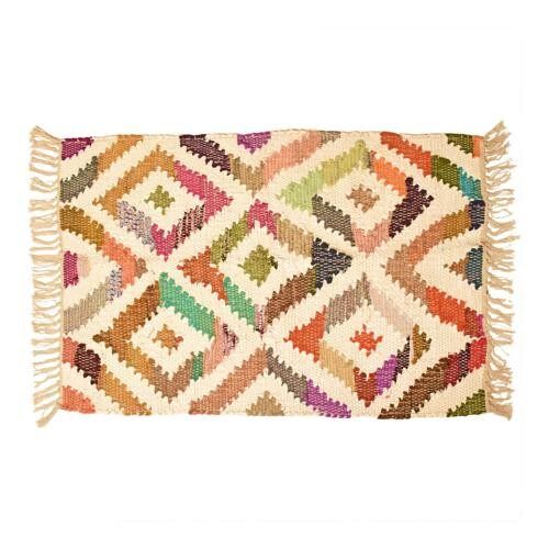 Dhurrie rug, recycled cotton & polyester diamonds design handwoven 60x90cm (ASP2210S)