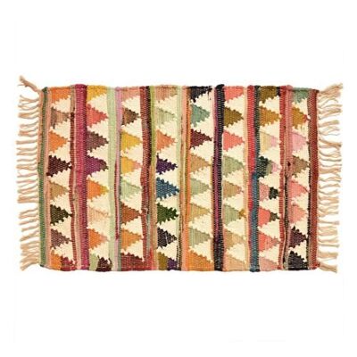 Dhurrie rug, recycled cotton & polyester triangles design handwoven 60x90cm (ASP2213S)