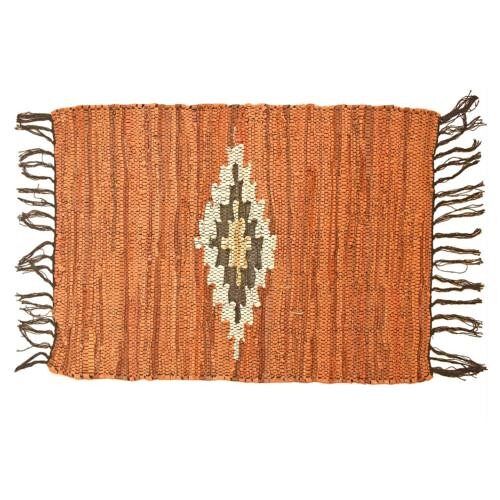 Rag rug recycled leather handmade Aztec brown 60x90cm (ASP2223)