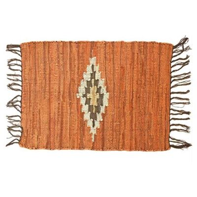 Rag rug recycled leather handmade Aztec brown 60x90cm (ASP2223)