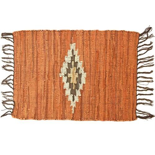 Rag rug recycled leather handmade Aztec brown 100x150cm (ASP2224)