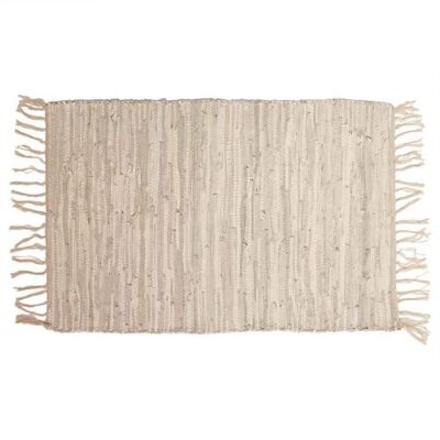 Rag rug recycled leather handmade beige 60x90cm (ASP2225)