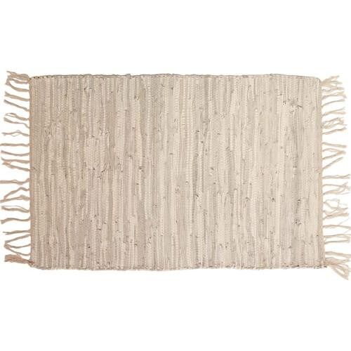 Rag rug recycled leather handmade beige 100x150cm (ASP2226)