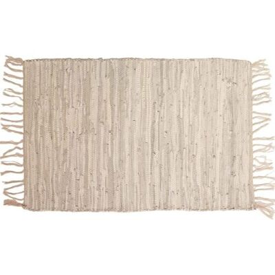 Rag rug recycled leather handmade beige 100x150cm (ASP2226)