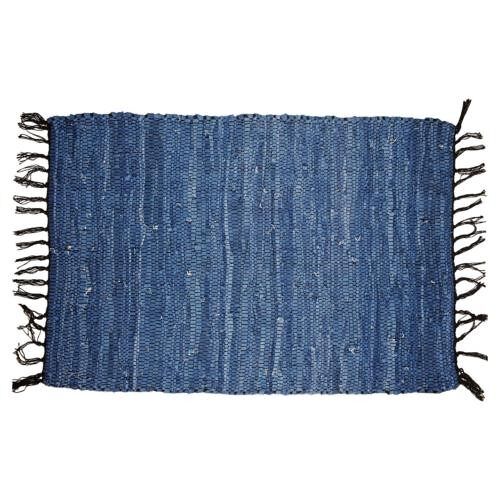 Rag rug recycled leather handmade blue 60x90cm (ASP2227)