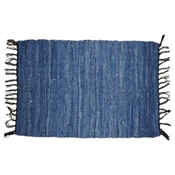 Tapis Rag cuir recyclé fait main bleu 60x90cm (ASP2227) 1