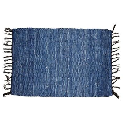 Rag rug recycled leather handmade blue 60x90cm (ASP2227)