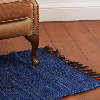 Tapis Rag cuir recyclé fait main bleu 60x90cm (ASP2227) 3