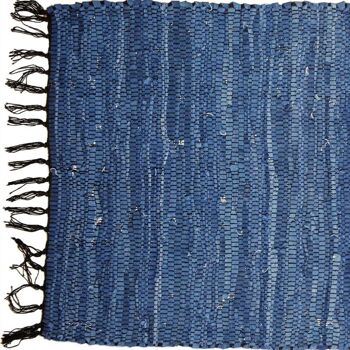 Tapis Rag cuir recyclé fait main bleu 60x90cm (ASP2227) 5