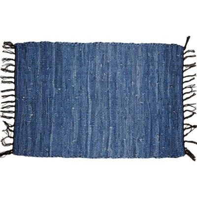 Rag rug recycled leather handmade blue 100x150cm (ASP2228)