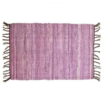 Rag rug recycled leather handmade purple 60x90cm (ASP2229)
