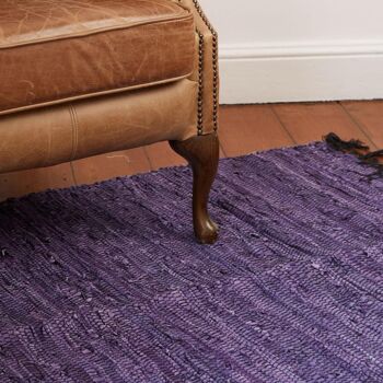 Tapis Rag cuir recyclé fait main violet 100x150cm (ASP2230) 3