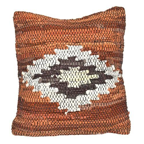 Rag cushion cover recycled leather handmade Aztec brown 40x40cm (ASP2231)