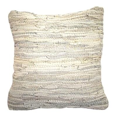 Rag cushion cover recycled leather handmade beige 40x40cm (ASP2232)