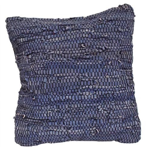 Rag cushion cover recycled leather handmade blue 40x40cm (ASP2233)