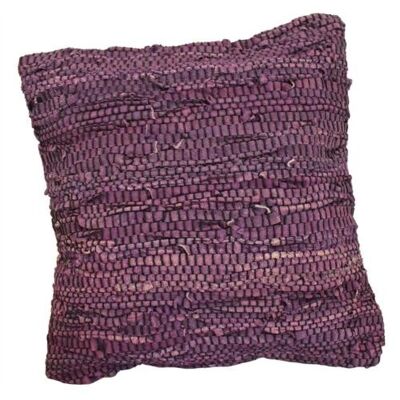 Rag cushion cover recycled leather handmade purple 40x40cm (ASP2234)