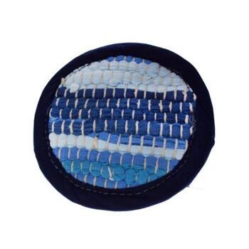 Dessous de verre coton recyclé & polyester fait main bleu 10cm (ASP2240) 1