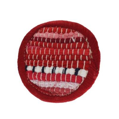 Rag coaster recycled cotton & polyester handmade red 10cm (ASP2241)