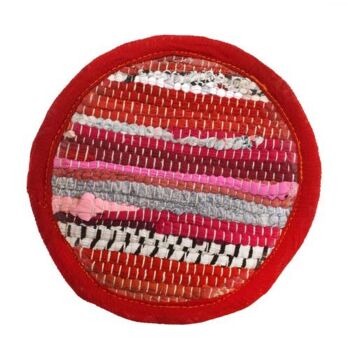 Set de table ou dessous de plat rond coton recyclé & polyester fait main rouge 20cm (ASP2246) 1