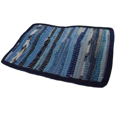 Rag place mat rectangular recycled cotton & polyester handmade blue 20x30cm (ASP2250)