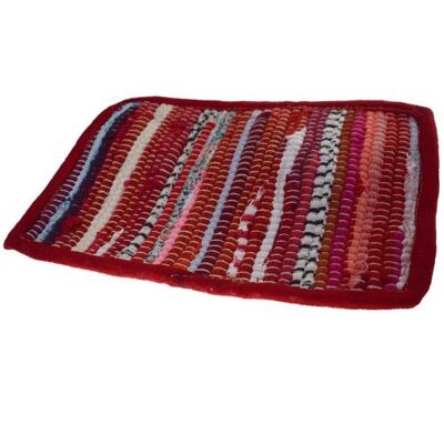 Rag place mat rectangular recycled cotton & polyester handmade red 20x30cm (ASP2251)