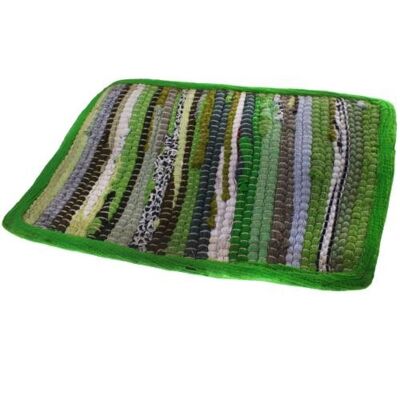 Rag place mat rectangular recycled cotton & polyester handmade green 20x30cm (ASP2252)