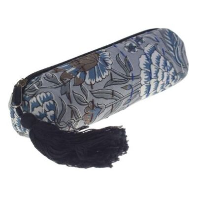 Blockprint cotton pencil case/cosmetic bag kantha stitch 20x6cm (ASP2261)