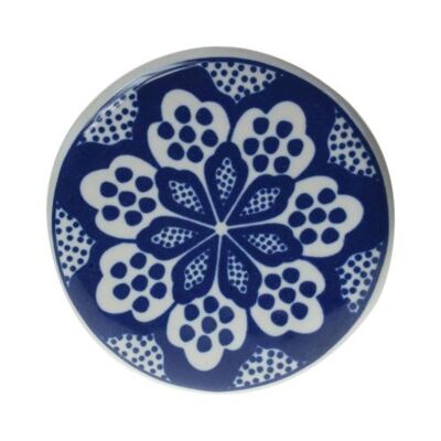Single round ceramic coaster blue floral 7 white flowers (ASP2270)