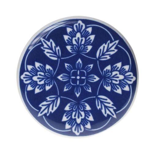 Single round ceramic coaster blue floral leaves (ASP2272)