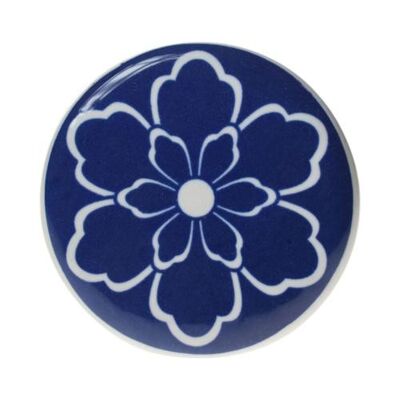 Single round ceramic coaster flower with dark blue petals (ASP2273)
