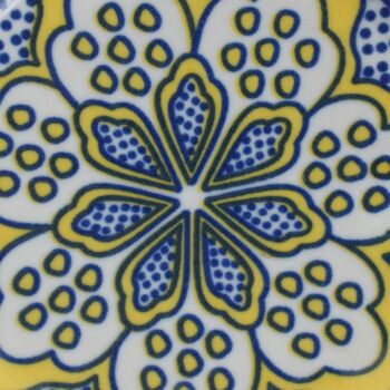Sous-verre en céramique rond simple floral jaune sur bleu (ASP2275) 3