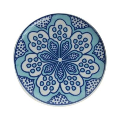 Single round ceramic coaster floral light blue on blue (ASP2277)