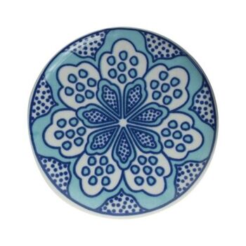 Sous-verre en céramique rond simple floral bleu clair sur bleu (ASP2277) 1