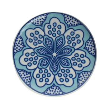 Sous-verre en céramique rond simple floral bleu clair sur bleu (ASP2277) 2