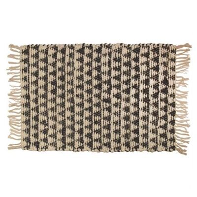 Chindi rag rug recycled cotton handmade black cream triangles 60x90cm (ASP2287)