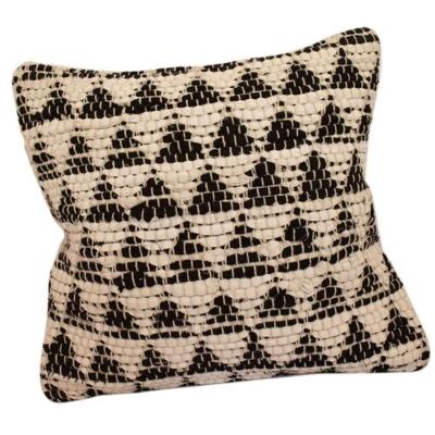 Chindi rag cushion recycled cotton handmade black cream triangles 40x40cm (ASP2288)