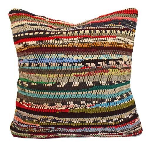 Chindi rag cushion recycled cotton handmade dark colour mix 40x40cm (ASP2293)