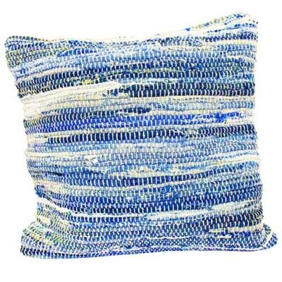 Chindi rag cushion recycled cotton handmade blue denim 40x40cm (ASP2294)