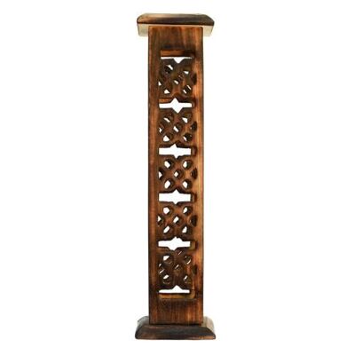 Incense holder, mango wood tower, Celtic design (ASP2820)