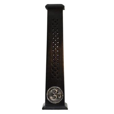 Incense holder, mango wood tower black, with Om symbol (ASP2826)
